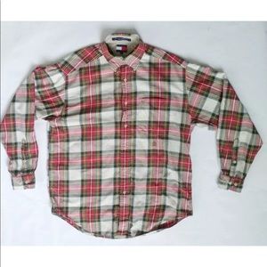 Tommy Hilfiger red plaid mens button down  small